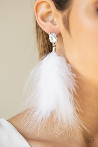 The SHOWGIRL Must Go On White Paparazzi Earrings