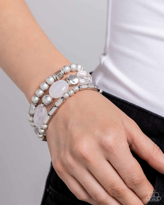 Marina Magic - White - Beaded Paparazzi Stretchy Bracelet