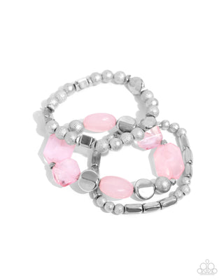 Marina Magic - Pink - and Silver Bead Paparazzi Stretchy Bracelet