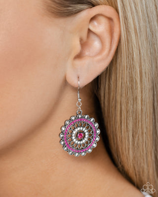 Twinkly Translation - Pink - Rhinestone Embellished Floral Paparazzi Fishhook Earrings