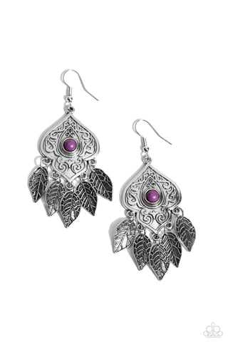 Desert Canopy - Purple - Crackle Stone Silver Leaf Paparazzi Fishhook Earrings