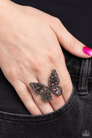 Flauntable Flutter - Multi - Oil Spill and Gunmetal Butterfly Paparazzi Ring