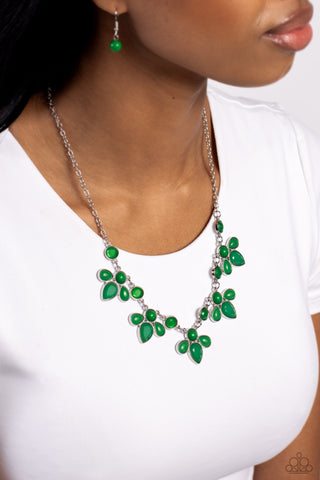 FROND-Runner Fashion - Green - Beaded Leafy Cluster Paparazzi Short Necklace
