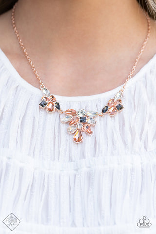Completely Captivated - Rose Gold - Clustered Gem Paparazzi Short Necklace - April 2022 Glimpses of Malibu