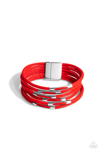 Magnetic Personality - Red - Cord Silver Bead Paparazzi Magnetic Bracelet
