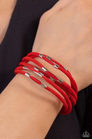 Magnetic Personality - Red - Cord Silver Bead Paparazzi Magnetic Bracelet