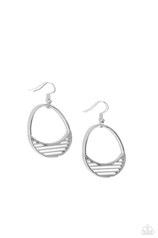 Segmented Shimmer - Silver - Oval Frame Paparazzi Fishhook Earrings