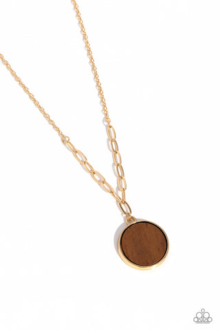 WOODn't Dream of It - Gold - Brown Wooden Disc Paparazzi Short Necklace