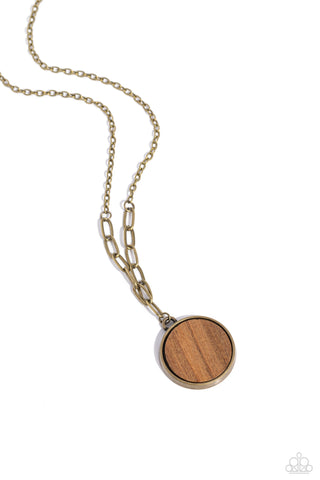 WOODn't Dream of It - Brass - Brown Wooden Disc Paparazzi Short Necklace