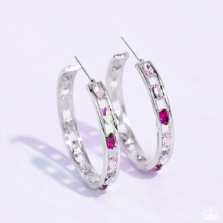 The Gem Fairy - Pink - Iridescent Rhinestone Paparazzi Hoop Earrings - February 2023 Life of the Party Exclusive