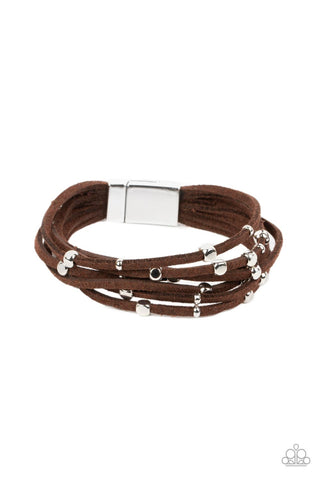 Clustered Constellations - Brown - Suede Cord Silver Stud Paparazzi Magnetic Bracelet