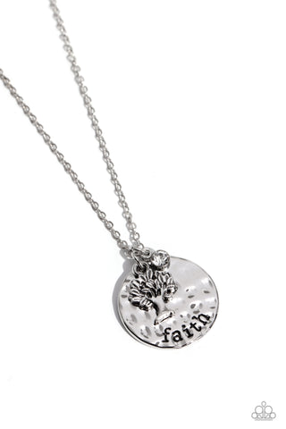 Flourishing Faith - White - Hammered Disc Tree "Faith" Inspirational/Religious Paparazzi Short Necklace