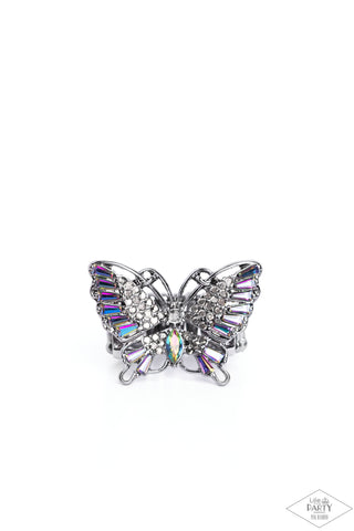 Fearless Flutter - Multi - Oil Spill Gunmetal Paparazzi Ring - Pink Diamond Exclusive