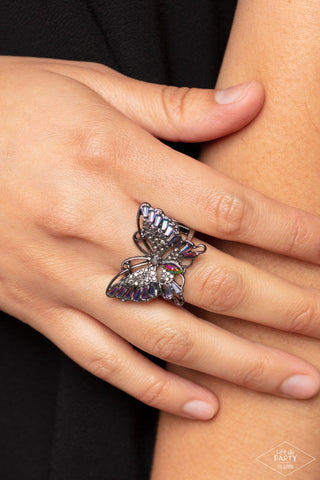 Fearless Flutter - Multi - Oil Spill Gunmetal Paparazzi Ring - Pink Diamond Exclusive