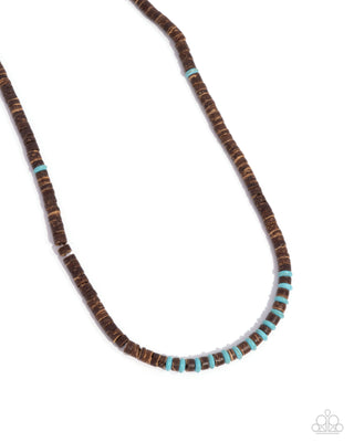 The WOOD Times - Blue - Turquoise Stone Brown Wooden Bead Paparazzi Short Urban Necklace