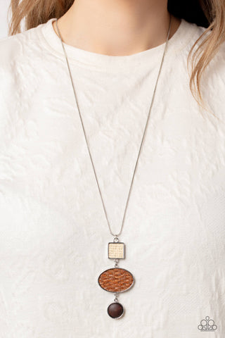 Walk the TWINE - Brown - Woven Frame and Wooden Bead Paparazzi Long Necklace