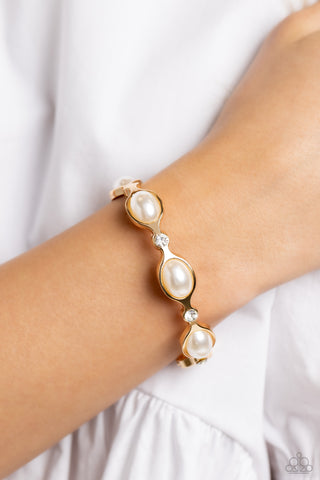 Are You Gonna Be My PEARL? - Gold - White Oval Pearl and Gem Paparazzi Hinge Bracelet