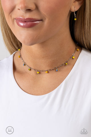 Beach Ball Bliss - Yellow - Blue Spotted Seed Bead Paparazzi Choker Necklace