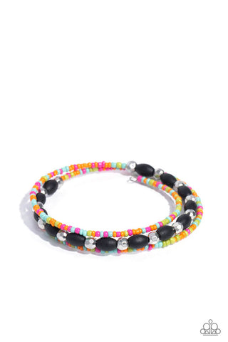For WOOD Measure - Black - Wooden Bead and Colorful Seed Bead Paparazzi Coil Bracelet