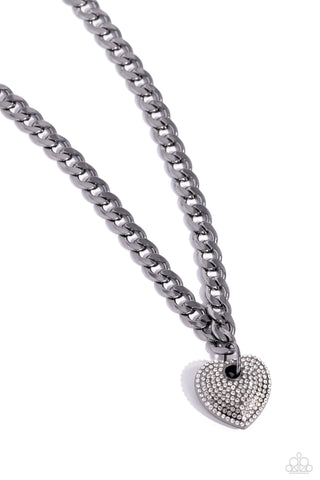 Ardent Affection - Black - White Rhinestone Gunmetal Heart Paparazzi Short Necklace