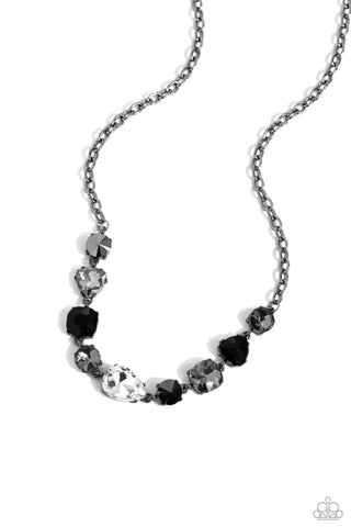 Emphatic Edge - Black - Hematite and White Gem Gunmetal Paparazzi Short Necklace