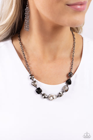 Emphatic Edge - Black - Hematite and White Gem Gunmetal Paparazzi Short Necklace