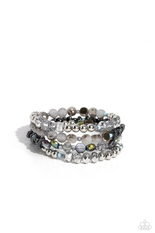 Impressive Infinity - Silver - Oil Spill Bead, Silver Pebble and Bead Paparazzi Coil Bracelet