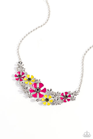 Blooming Practice - Pink - and Yellow Flower Paparazzi Short Necklace