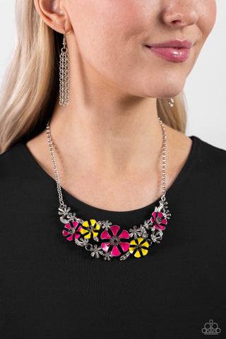 Blooming Practice - Pink - and Yellow Flower Paparazzi Short Necklace