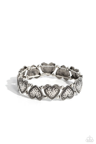 Date Night Deluxe - Silver - Hammered Heart Paparazzi Stretchy Bracelet