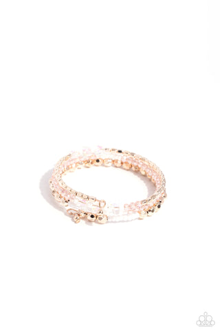 Boundless Behavior - Rose Gold - Pink Bead White Seed Bead Iridescent Butterfly Paparazzi Coil Bracelet