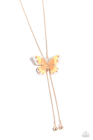 Suspended Shades - Rose Gold - Peach and Yellow Butterfly Bolo Paparazzi Short Necklace