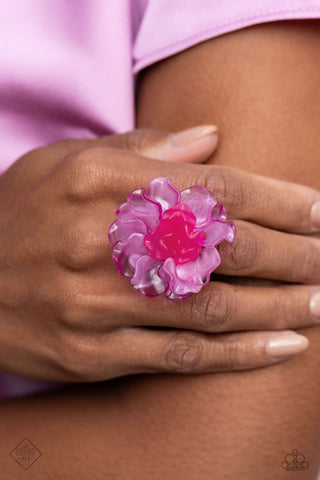 Lush Lotus - Pink - Acrylic Flower Paparazzi Ring - December 2023 Glimpses of Malibu
