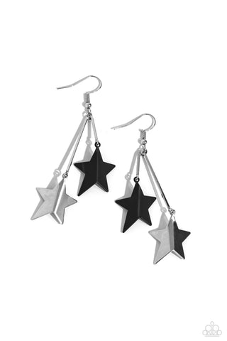 Stellar STAGGER - Black - Painted and Silver Star Paparazzi Fishhook Earrings