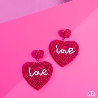 Sweet Seeds - Pink - Seed Bead Heart "Love" Paparazzi Post Earrings