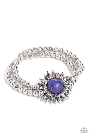 Sunflower Serenity - Purple - Marbled Purple Stone Center Flower Paparazzi Stretchy Bracelet