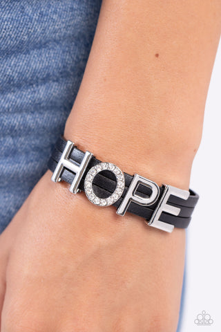 Hopeful Haute - Black - "HOPE" White Rhinestone Inspirational Paparazzi Magnetic Bracelet