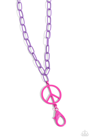 Tranquil Unity - Purple - and Pink Painted Peace Sign Paparazzi Lanyard Necklace