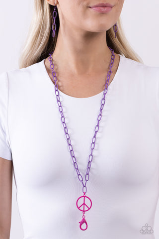 Tranquil Unity - Purple - and Pink Painted Peace Sign Paparazzi Lanyard Necklace