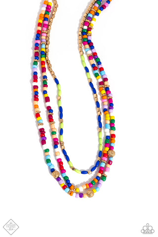 Multicolored Mashup - Gold - Multicolored Seed Bead Tiered Paparazzi Short Necklace - December 2023 Sunset Sightings