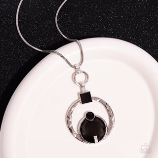 Tastefully Transparent - Black - Painted Silver Hammered Paparazzi Short Necklace