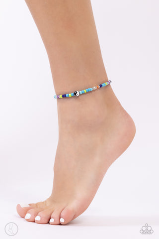 Seize the Shapes - Blue - Colorful Seed Bead, Star, and Yin-Yang Bead Paparazzi Anklet
