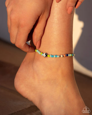 Seize the Shapes - Blue - Colorful Seed Bead, Star, and Yin-Yang Bead Paparazzi Anklet