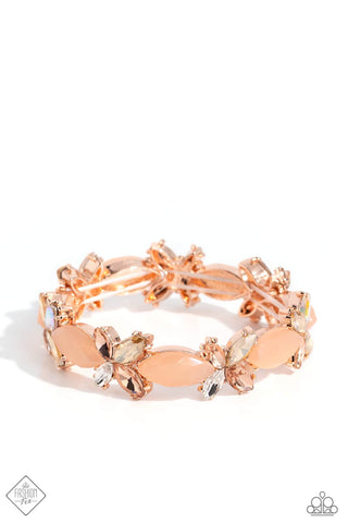 Soft-Hearted Succession - Rose Gold - Rhinestone Gem and Bead Paparazzi Stretchy Bracelet - December 2023 Fiercely 5th Avenue