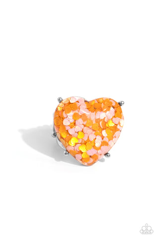 Patterned Promenade - Orange - and Pink Iridescent Heart Paparazzi Ring