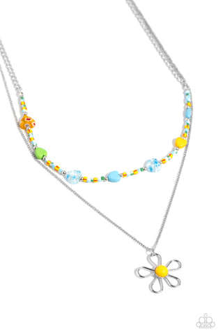 Traditionally Trendy - Yellow - Seed Bead and Heart Flower Charm Tiered Paparazzi Short Necklace
