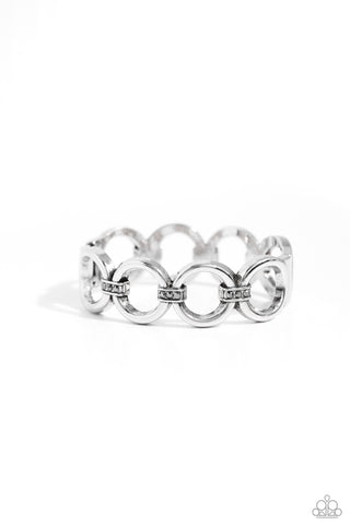 Chic Collection - Silver - Hematite Rhinestone Connected Silver Hoop Paparazzi Hinge Bracelet