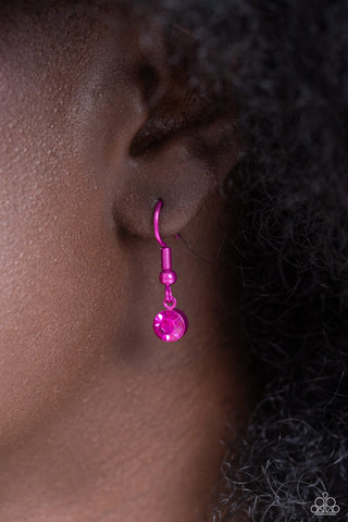 Low-Key Lovestruck - Pink - and Iridescent Rhinestone Encrusted Heart Metallic Paparazzi Short Necklace