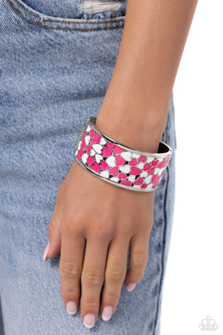 Penchant for Patterns - Pink - Painted Heart Paparazzi Hinge Bracelet