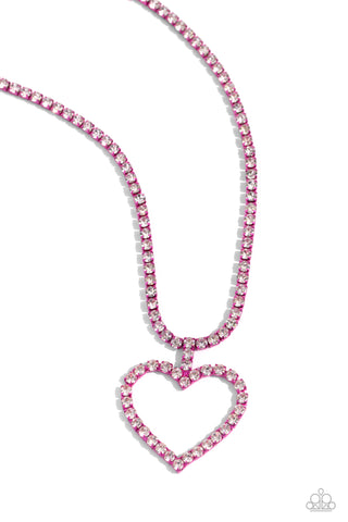 Flirting Fancy - Pink - White Rhinestone Heart Paparazzi Short Necklace